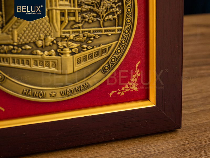 Tranh mặt đĩa Chùa Một Cột bằng đồng 14x14cm